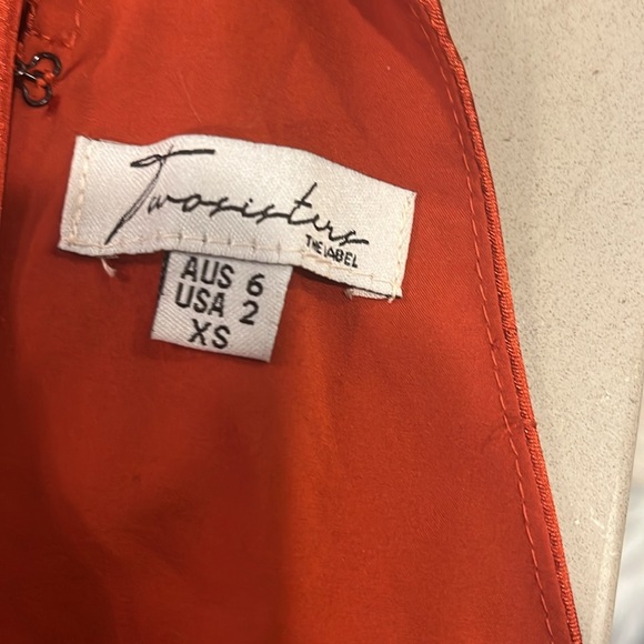 Red Satin Two Sisters Halter Neck Midi Ruffle Dress - Picture 5 of 5